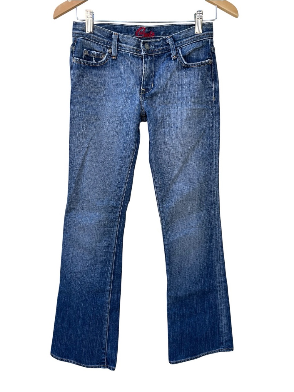 Blue Cult Vintage Bootcut Low Rise Jeans Sz 25 Medium Wash Distressed Made In US